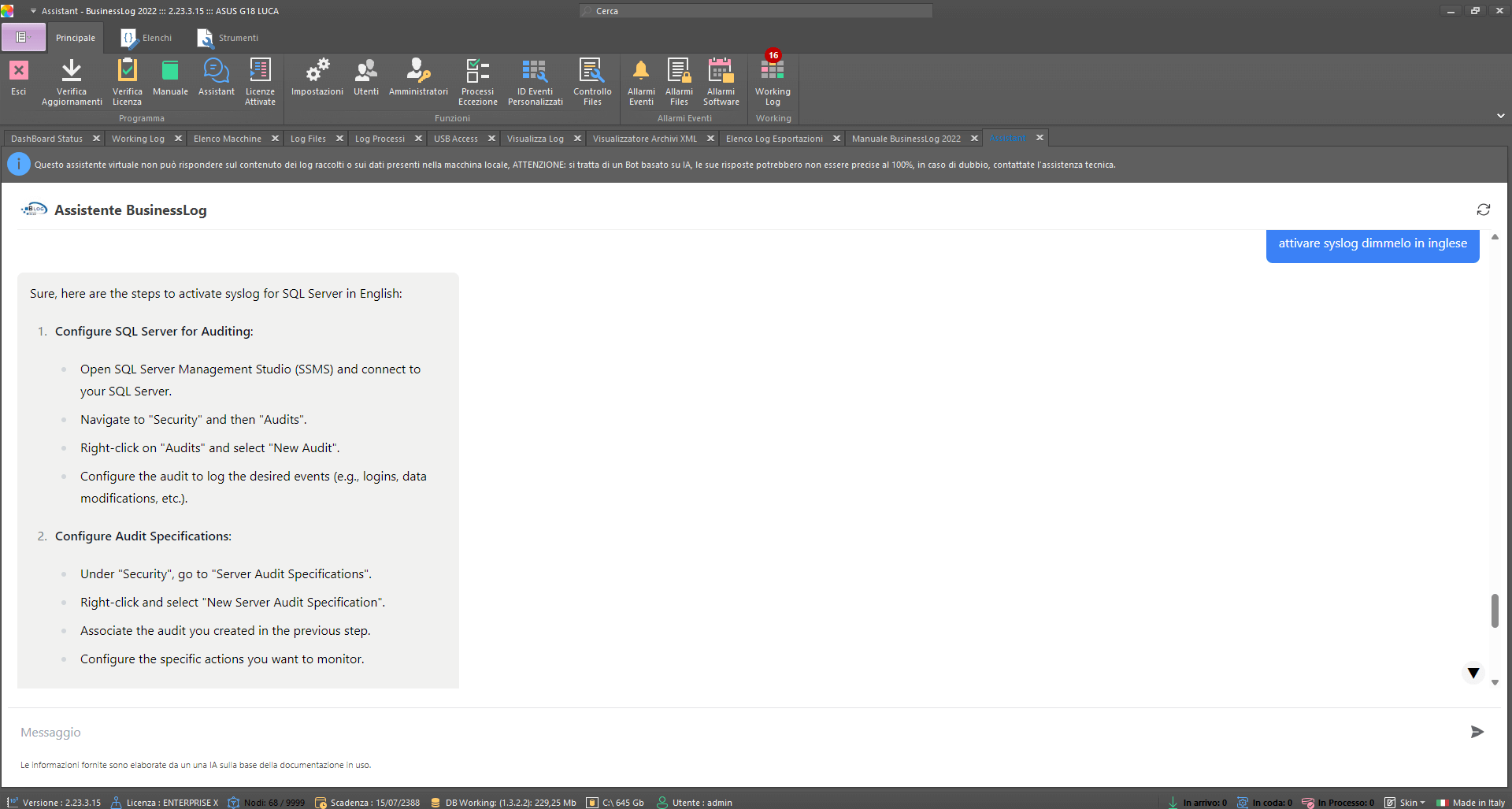 Assistente IA di Business LOG