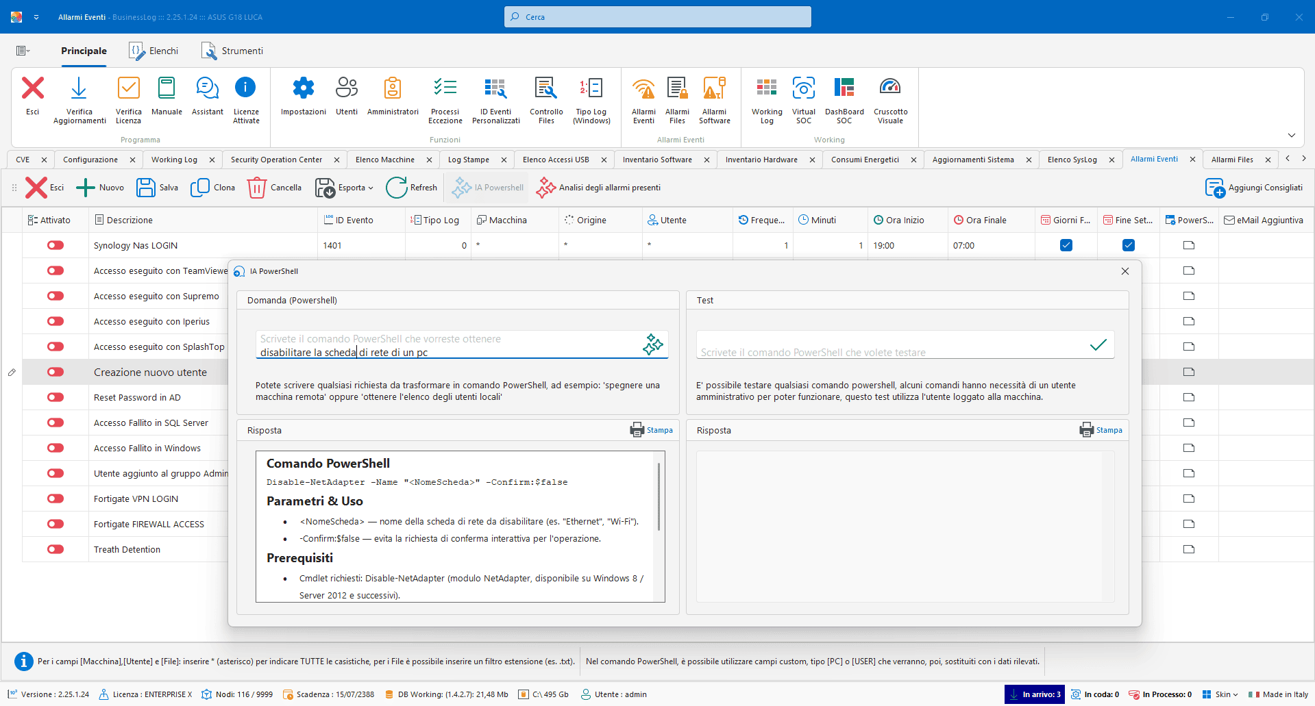 Monitoraggio eventi PowerShell in BusinessLOG